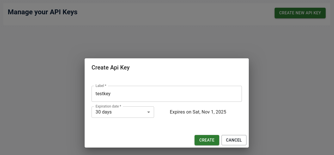 zot API key creation